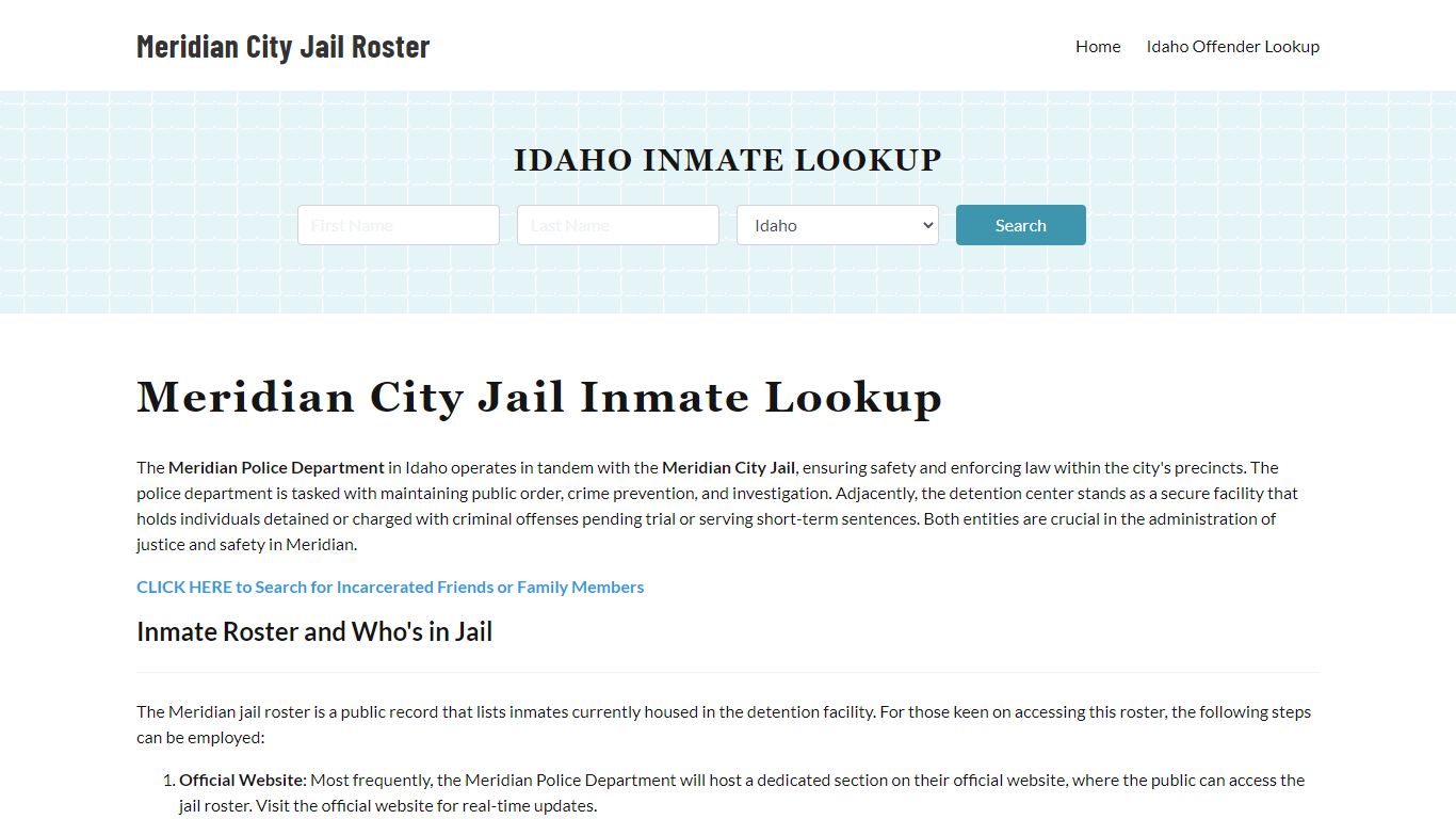 Meridian Police Department & City Jail, ID Inmate Roster, Arrests, Mugshots